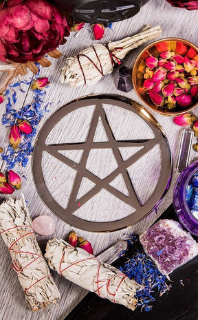 Silver Plated Brass Pentacle | Altar Tile-Cauldrons-Tragic Beautiful