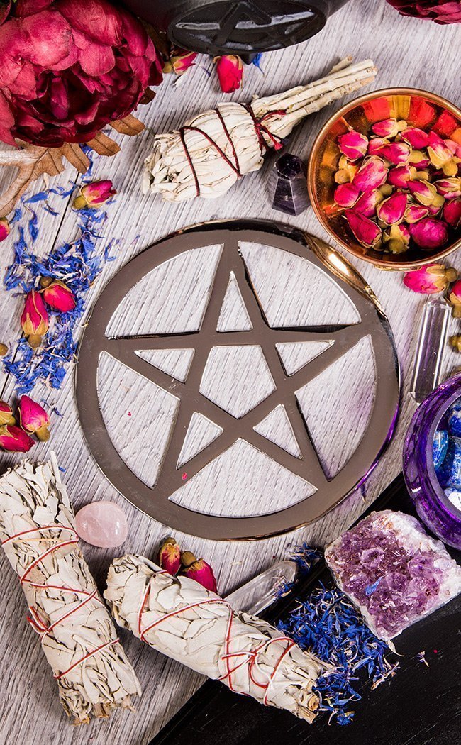 Silver Plated Brass Pentacle | Altar Tile-Cauldrons-Tragic Beautiful