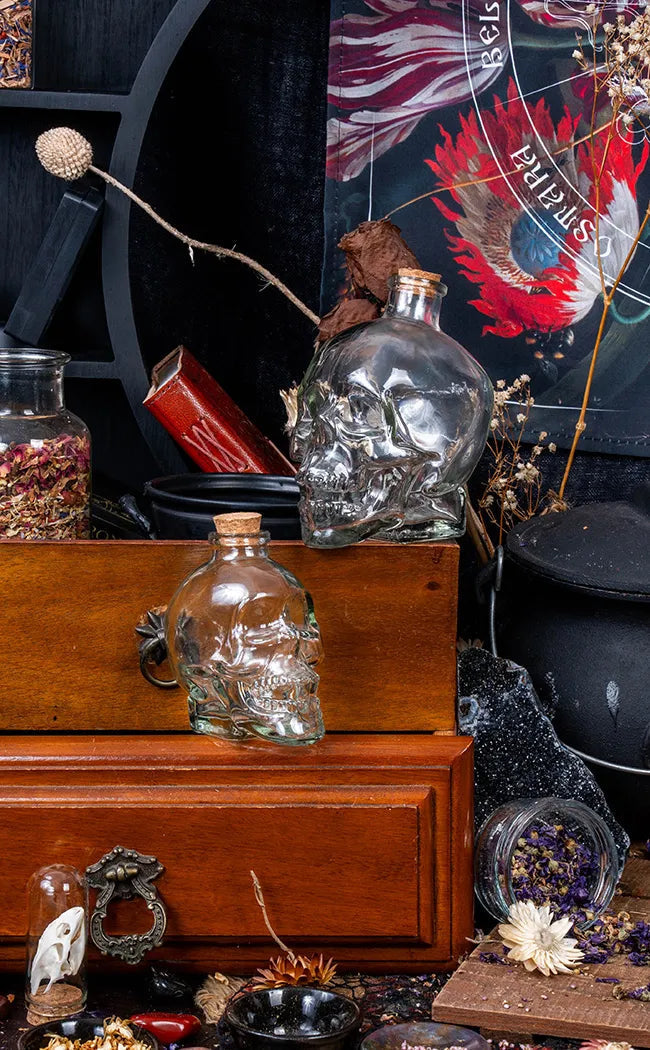 Skull Apothecary Crystal Bottles| Set Of Two