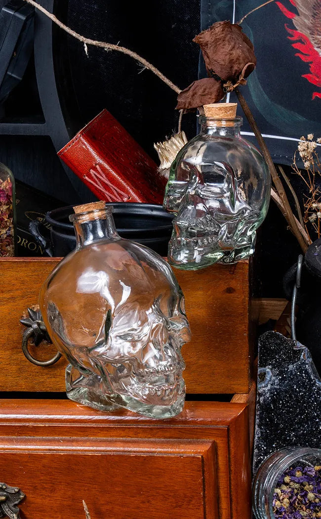 Skull Apothecary Crystal Bottles| Set Of Two