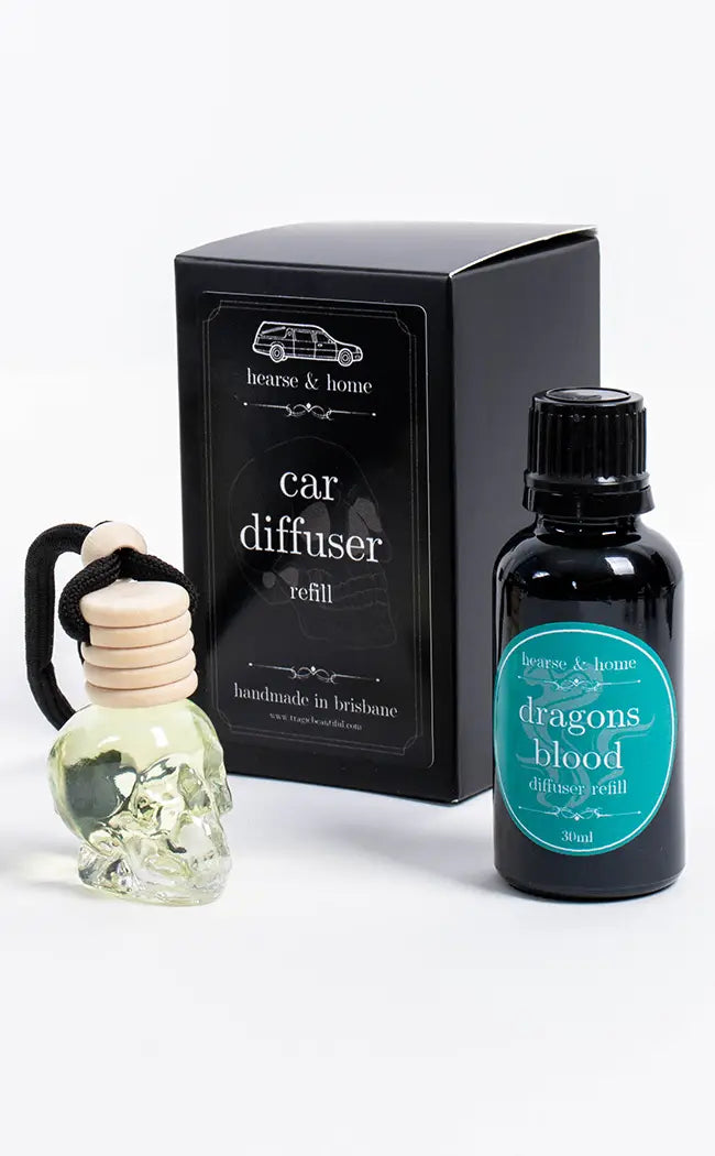 Skull Car Diffuser & Refill | Dragons Blood-Hearse & Home-Tragic Beautiful