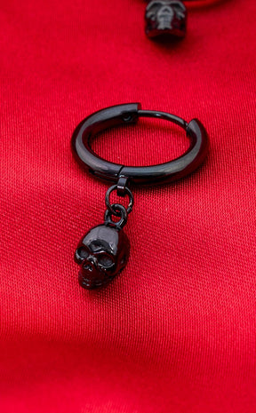 Skull Dangle Hoop Earrings | Pair [Black]