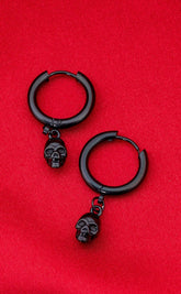 Skull Dangle Hoop Earrings | Pair [Black]