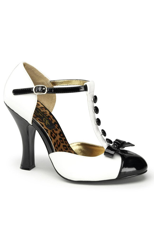 SMITTEN-10 Wht-Blk Pat Heels-Pin Up Couture-Tragic Beautiful