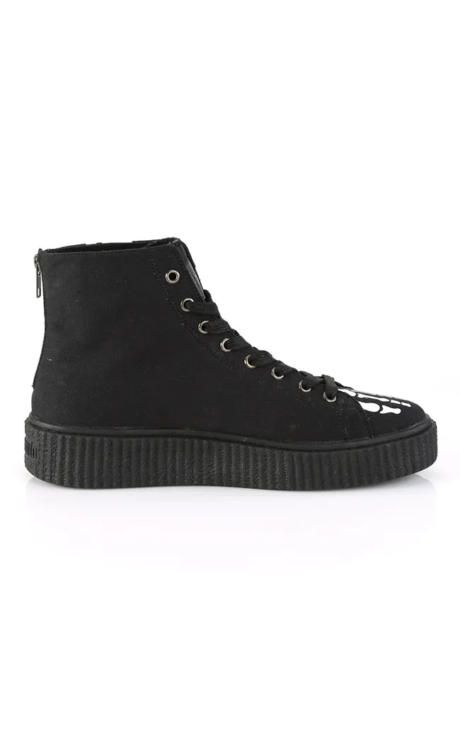 SNEEKER-252 Black Canvas Skeleton Sneakers