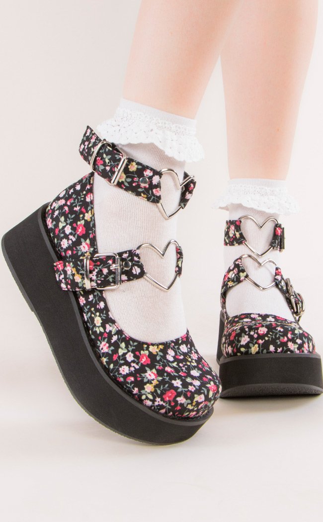 SPRITE-02 Floral Fabric Platform Mary Janes-Demonia-Tragic Beautiful