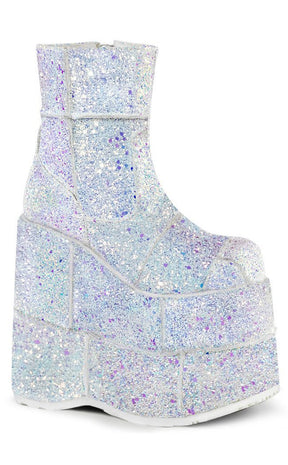 STACK-201G White Glitter Boots-Demonia-Tragic Beautiful