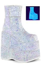 STACK-201G White Glitter Platform Ankle Boots