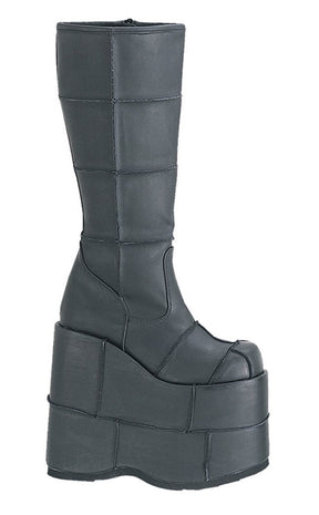 STACK-301 Black Vegan Leather Boots-Demonia-Tragic Beautiful