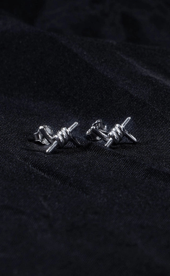 Stainless Steel Barbed Wire Earrings [Silver]