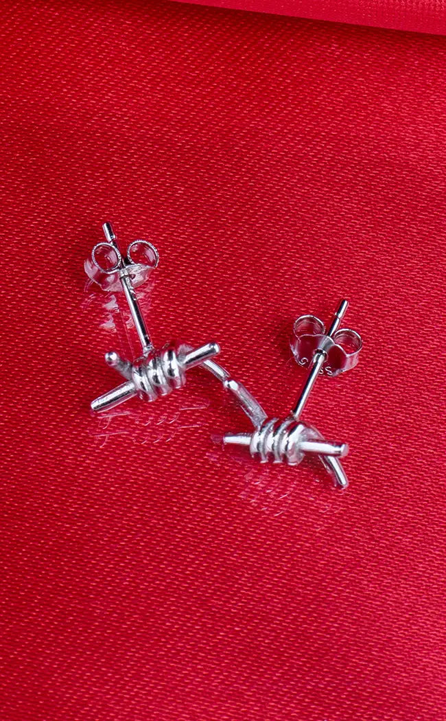 Sterling Silver Barbed Wire Earrings-Impaler-Tragic Beautiful