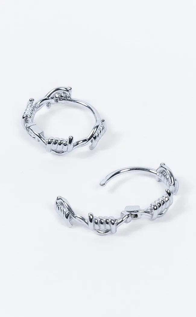 Sterling Silver Barbed Wire Hoop Earrings