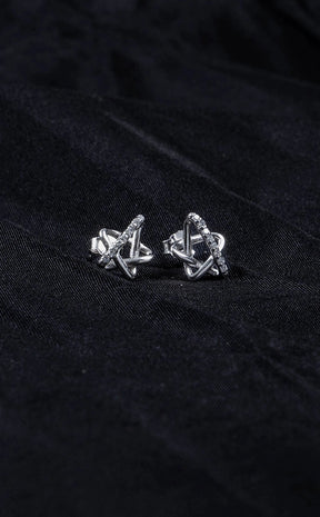 Sterling Silver CZ Pentagram Earrings