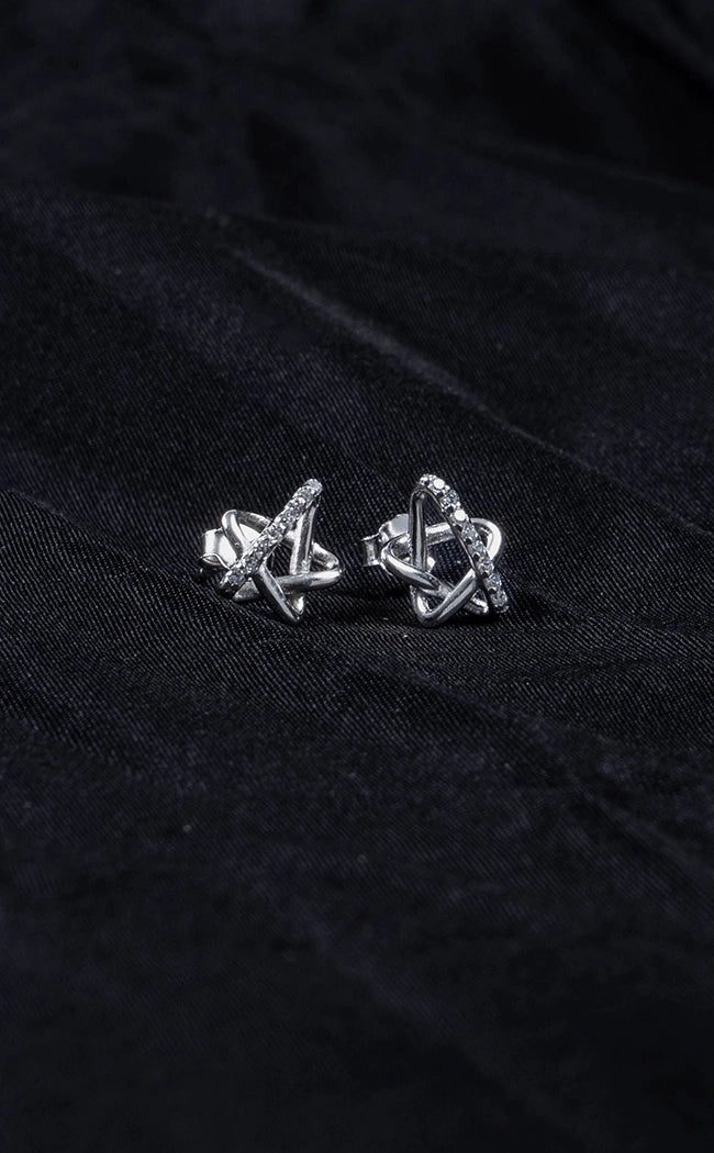 Sterling Silver CZ Pentagram Earrings