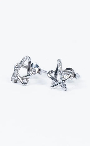 Sterling Silver CZ Pentagram Earrings