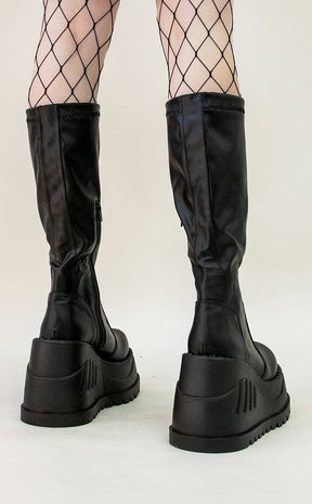 Stomp 200 Black Knee High Boots-Demonia-Tragic Beautiful