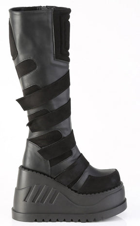 STOMP-228 Black Vegan Leather Knee High Platform Boots-Demonia-Tragic Beautiful