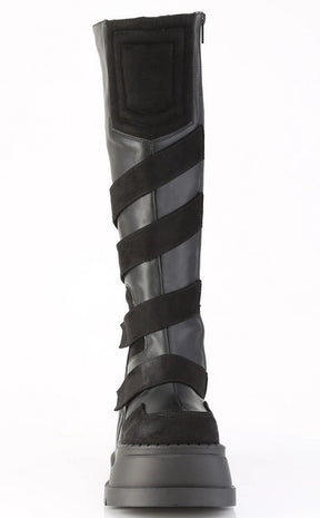 STOMP-228 Black Vegan Leather Knee High Platform Boots-Demonia-Tragic Beautiful