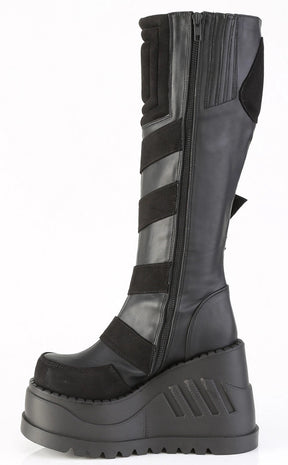 STOMP-228 Black Vegan Leather Knee High Platform Boots-Demonia-Tragic Beautiful