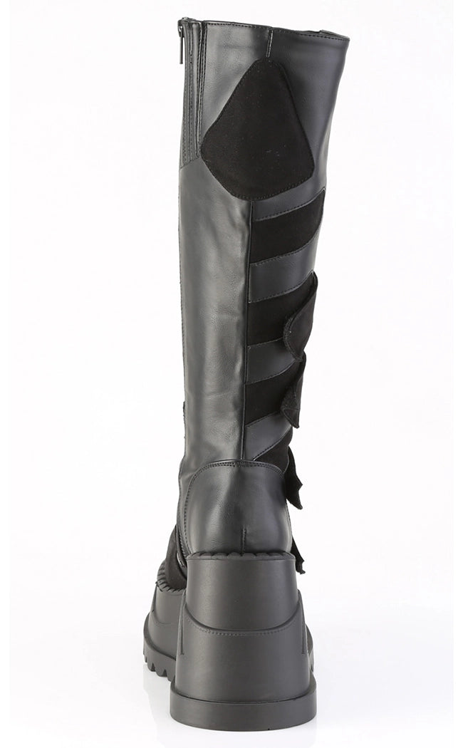 STOMP-228 Black Vegan Leather Knee High Platform Boots-Demonia-Tragic Beautiful