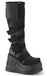 STOMP-228 Black Vegan Leather Knee High Platform Boots-Demonia-Tragic Beautiful