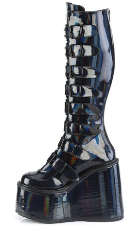 SWING-815 Black Holo Trinity Platform Knee High Boots-Demonia-Tragic Beautiful