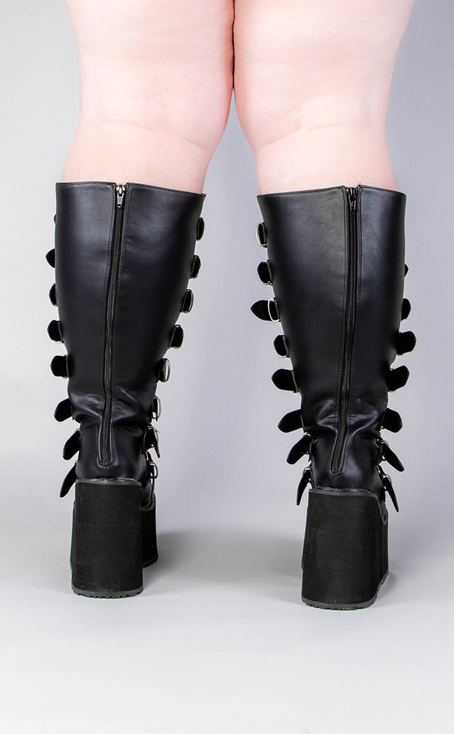 SWING-815WC Black Matte Trinity Knee High Boots | Wide Calf-Demonia-Tragic Beautiful