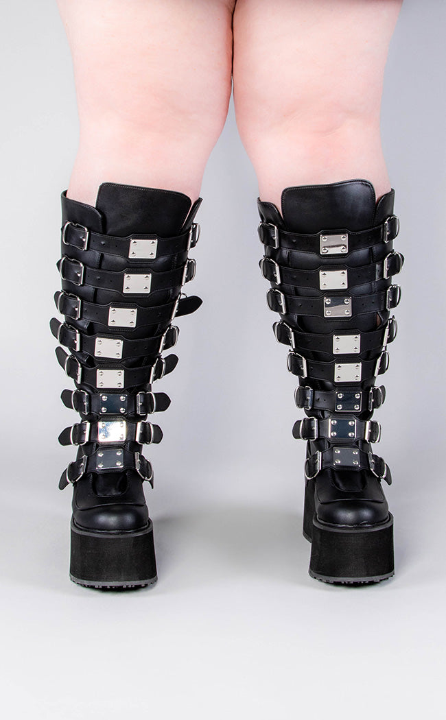 SWING-815WC Black Matte Trinity Knee High Boots | Wide Calf-Demonia-Tragic Beautiful