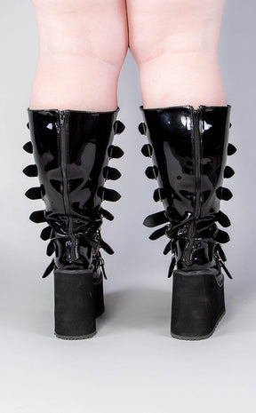 SWING-815WC Black Patent Trinity Knee High Boots | Wide Calf-Demonia-Tragic Beautiful