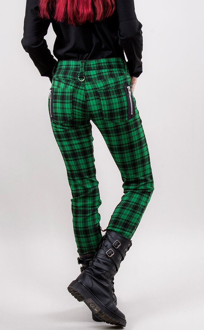 Tartan Check Skinny Jeans Green-Clothing-Banned Apparel-XS-Tragic Beautiful