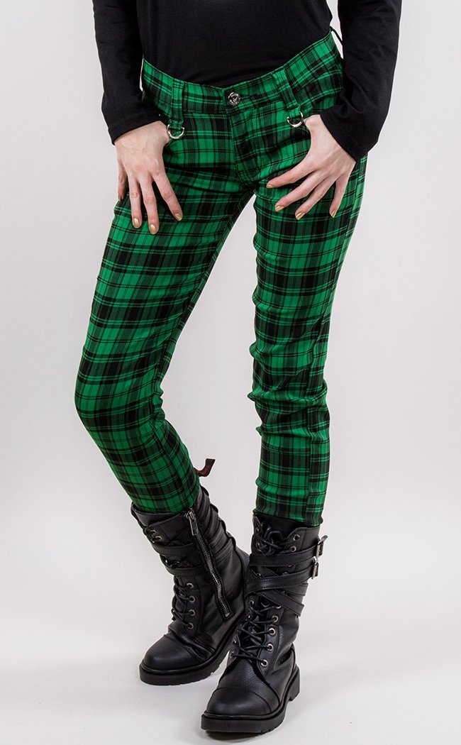 Tartan Check Skinny Jeans Green-Clothing-Banned Apparel-XS-Tragic Beautiful