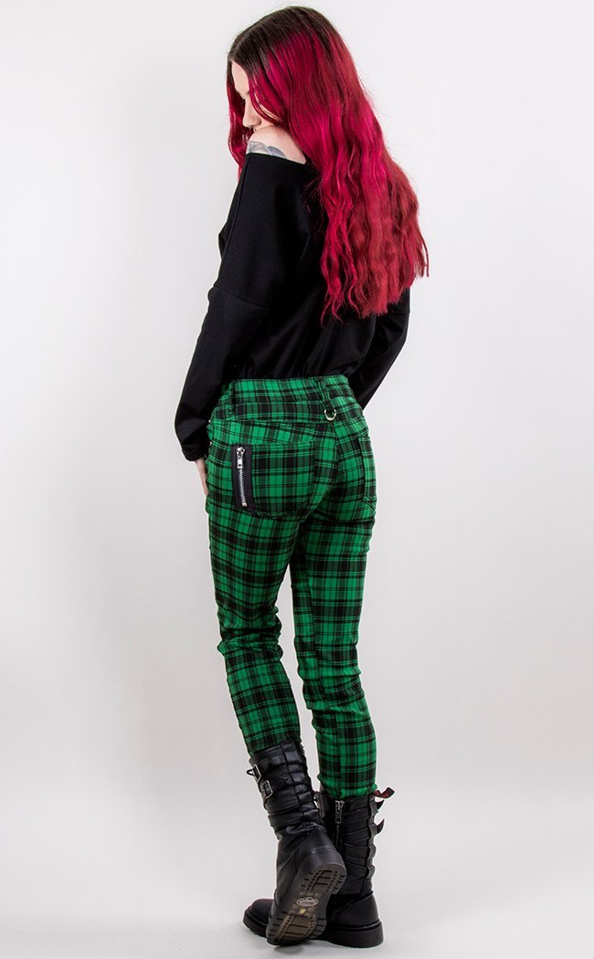 Tartan Check Skinny Jeans Green-Clothing-Banned Apparel-XS-Tragic Beautiful