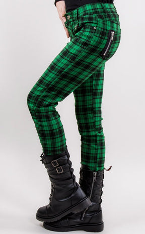 Tartan Check Skinny Jeans Green-Clothing-Banned Apparel-XS-Tragic Beautiful