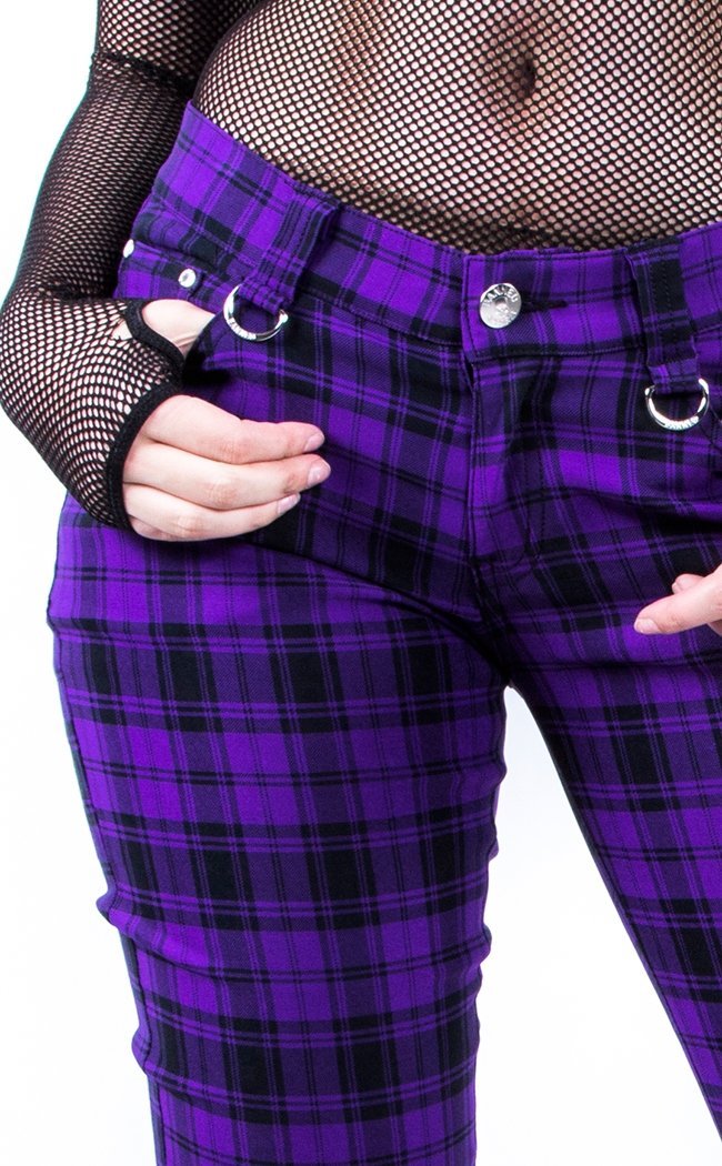 Tartan Check Skinny Jeans Purple-Banned Apparel-Tragic Beautiful