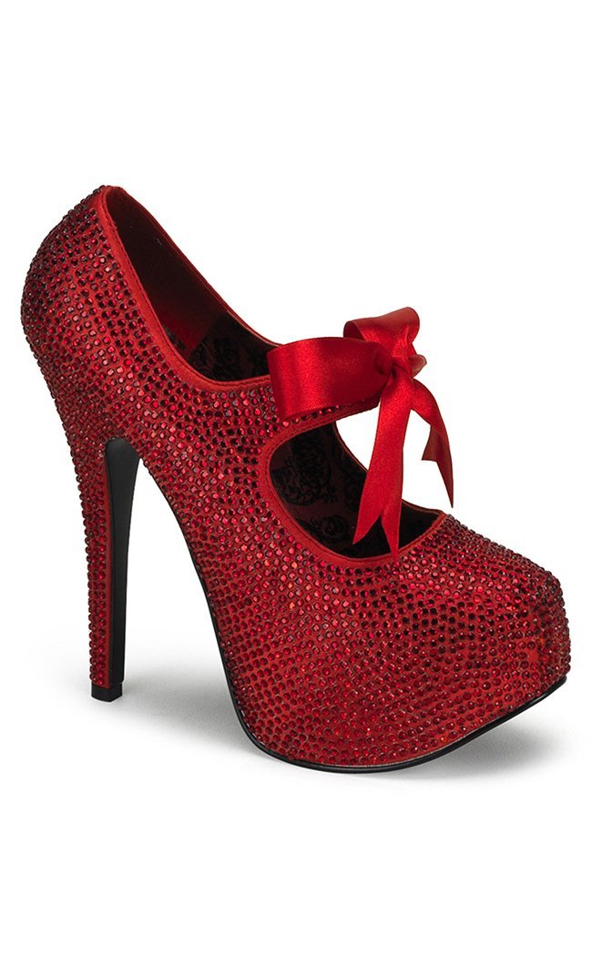 TEEZE-04R Red Rhinestones Heels-Bordello-Tragic Beautiful