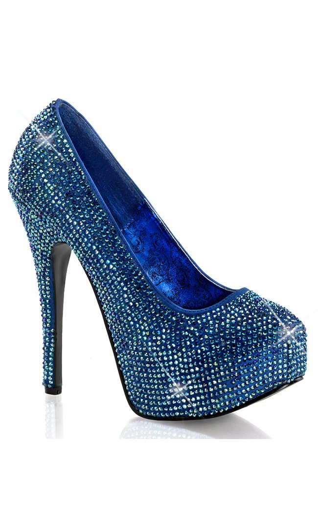 TEEZE-06R Blue Satin-Irid RS Heels-Bordello-Tragic Beautiful