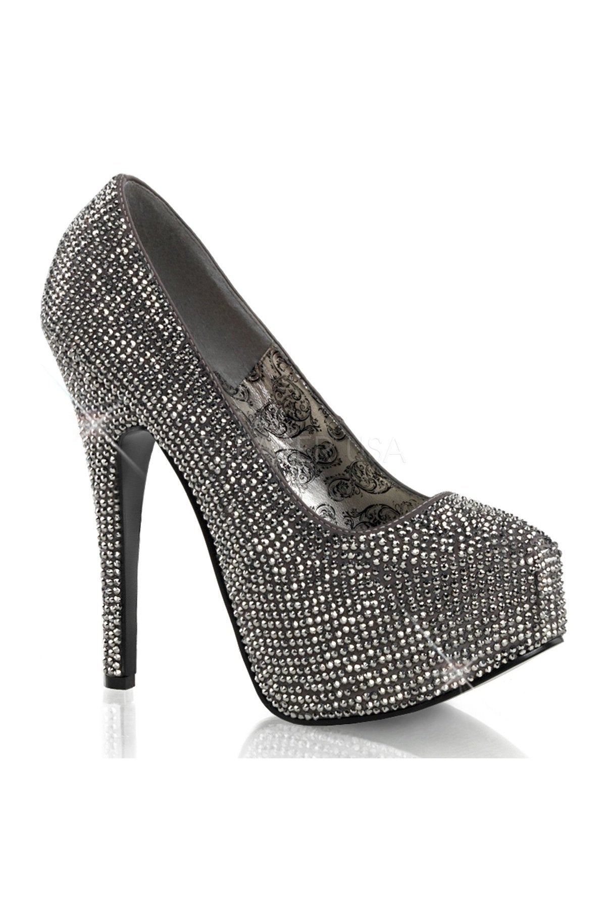 TEEZE-06R Gray Satin-Pewter Rhinestone Heels-Bordello-Tragic Beautiful