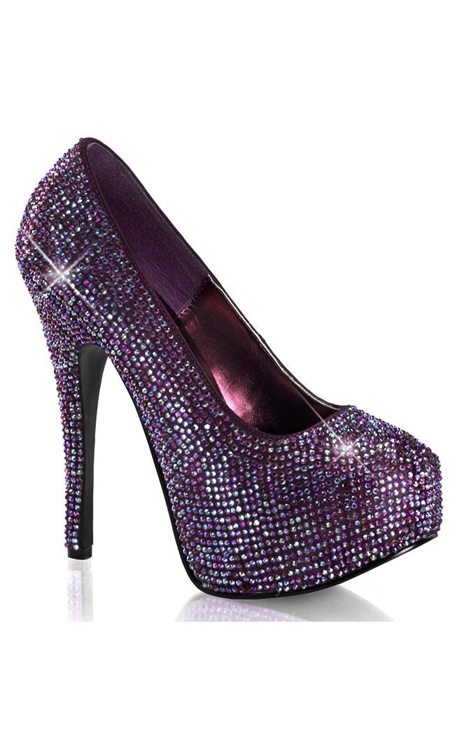 TEEZE-06R Purple Satin-Iridescent Rhinestone Heels-Bordello-Tragic Beautiful