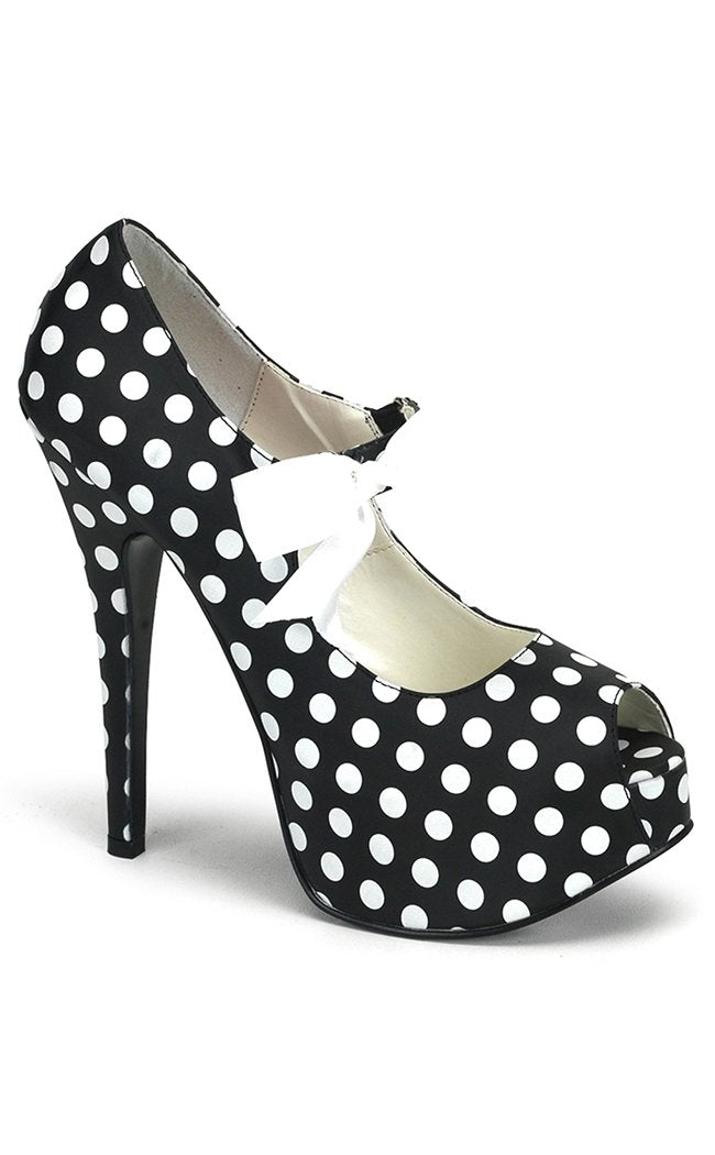 TEEZE-25 Blk Satin Pu-Wht (Polka Dots) Heels-Bordello-Tragic Beautiful