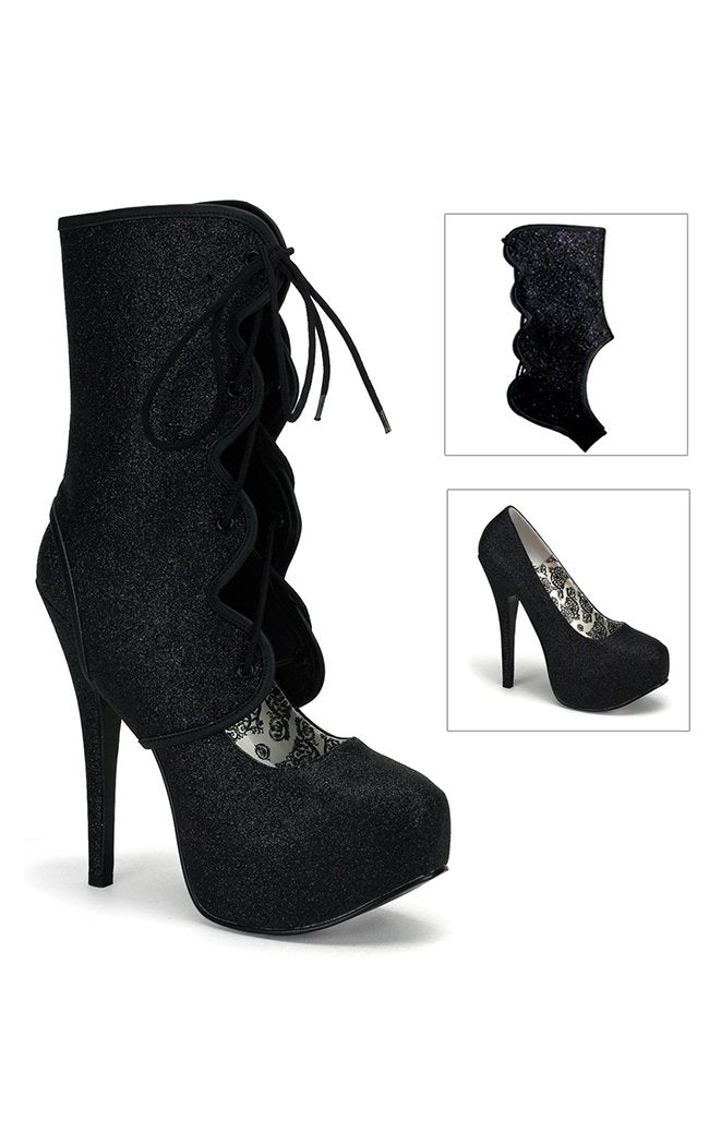 TEEZE-31G Blk Mini Gltr Heels-Bordello-Tragic Beautiful