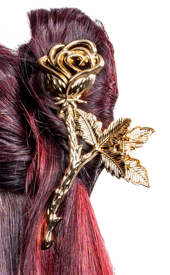 Thorns Rose Hair Claw Clip | Silver or Gold-Gothic Jewellery-Tragic Beautiful