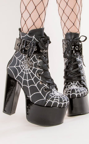 TORMENT-51 Black Spiderweb Platform Boots-Demonia-Tragic Beautiful