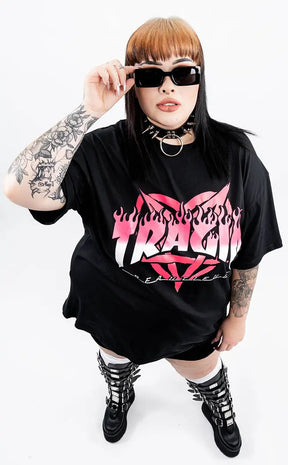 Tragic Sk8r Pink Oversized T-Shirt | Plus Size-Tragic Beautiful-Tragic Beautiful