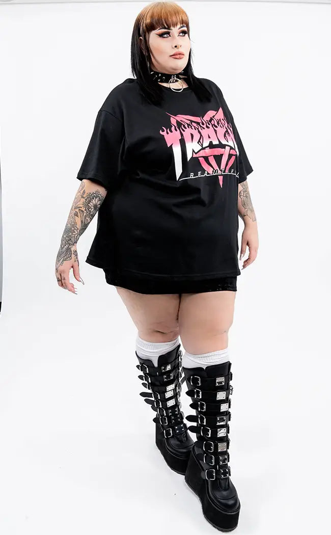 Tragic Sk8r Pink Oversized T-Shirt | Plus Size-Tragic Beautiful-Tragic Beautiful