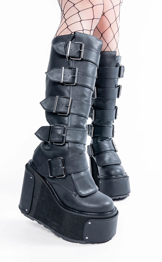 Transformer-800 Black Platform Knee High Boots (AU Stock)-Demonia-Tragic Beautiful