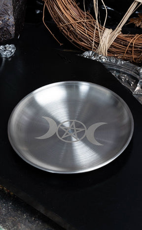 Triple Moon Aluminium Offering Plate-Witchcraft Supplies-Tragic Beautiful