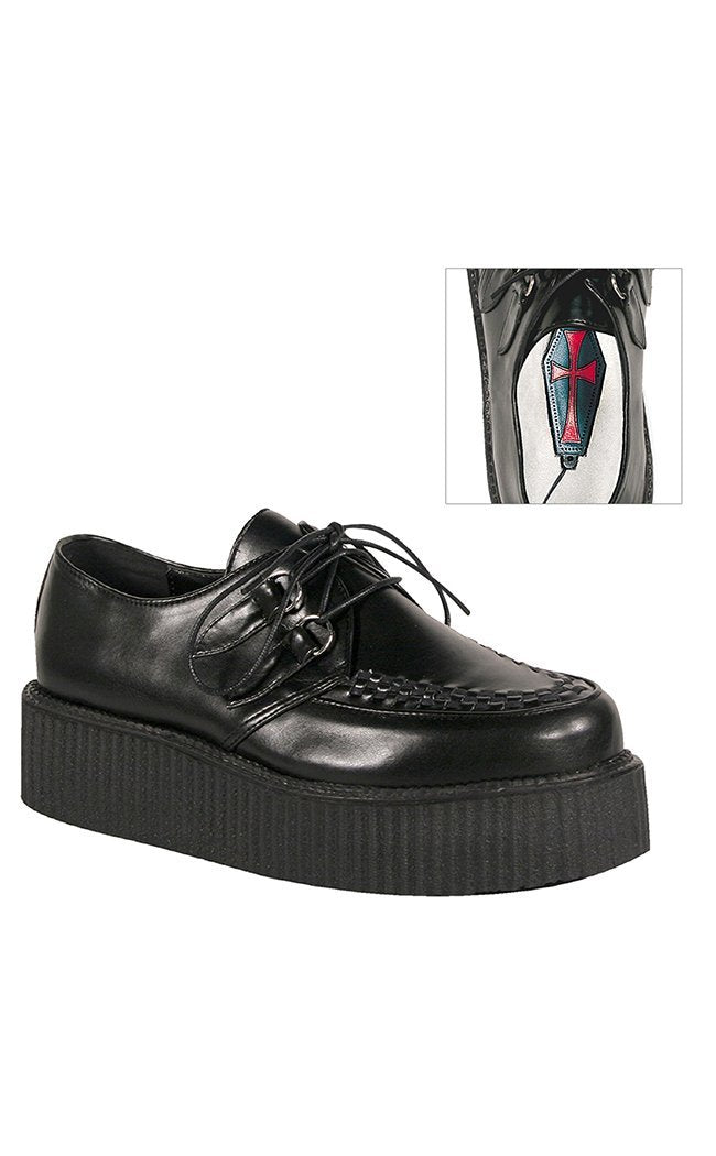 V-CREEPER-502 Black Vegan Leather Creepers-Demonia-Tragic Beautiful