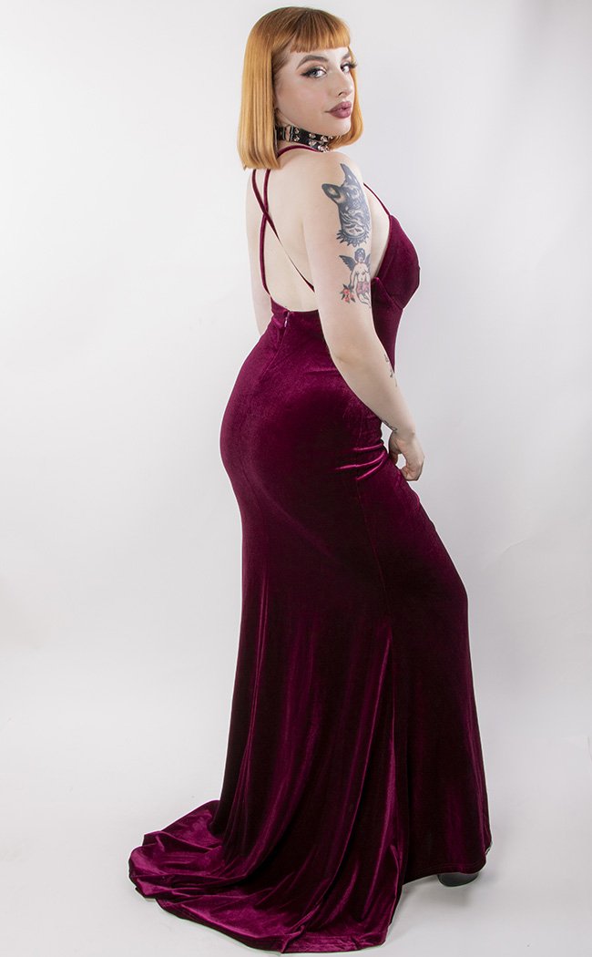 Velour Goth Formal Dress | Wine-Black Friday-Tragic Beautiful