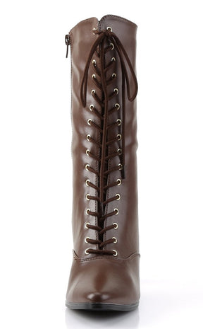 VICTORIAN-120 Brown Pu Boots-Funtasma-Tragic Beautiful