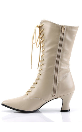 VICTORIAN-120 Cream Pu Boots-Funtasma-Tragic Beautiful